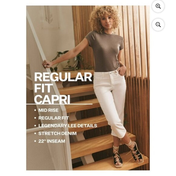 Lee Womens 16 White Mid Rise Regular Fit Denim Capri 22" Inseam NWT - Picture 4 of 11